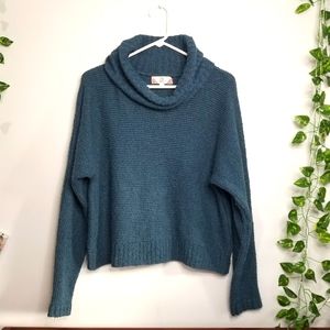 Pink Rose Cowl Neck Blue Med Relaxed Knit Polyester Waist Length Womens …